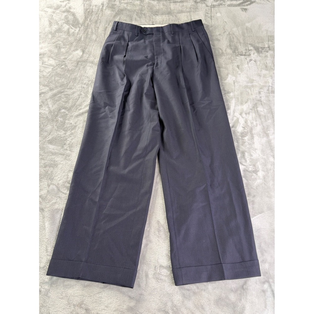 Canalli Mens 36x31 Dress Trousers Blue Size 36 Check Straight Leg Cuffed